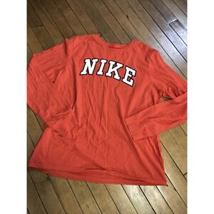 Nike Long Sleeve Athletic Cut Tee Large Orange Block Logo